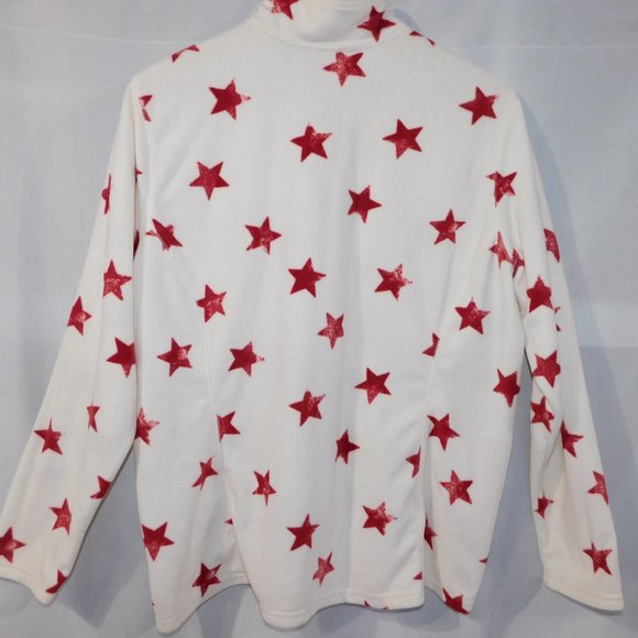 Eddie Bauer Womens 2XL White Red Star Light Fleece 1/4 Zip Pullover Top sweater - Picture 8 of 9